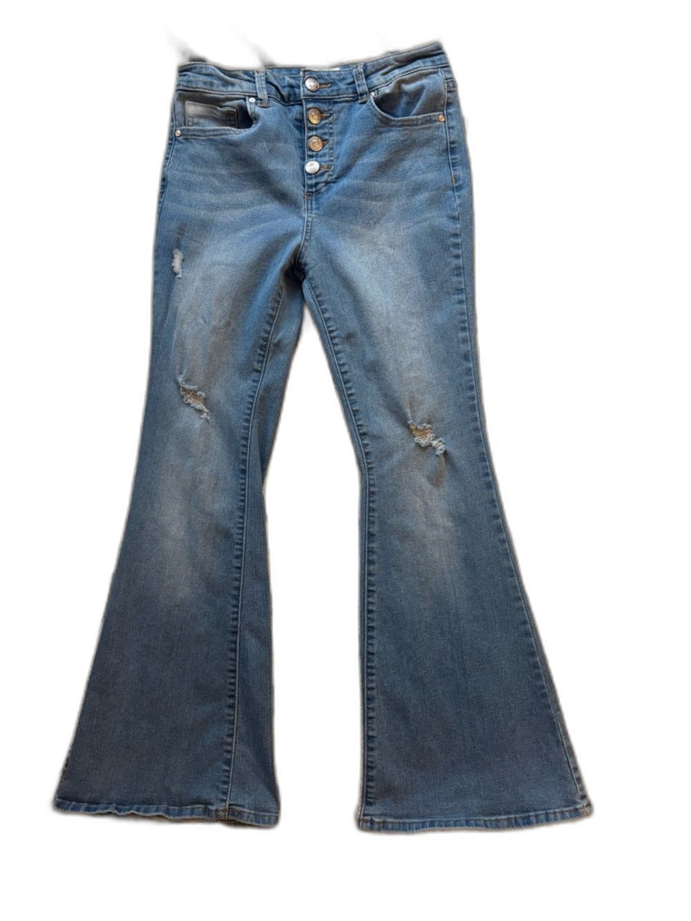 Jessica Simpson Girls Flare Jeans Size 16 Medium Wash Distressed Button Fly